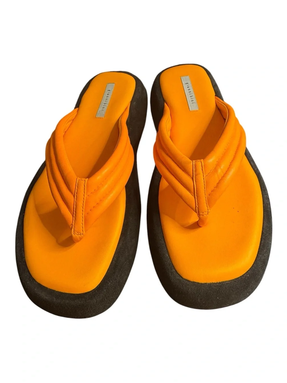 Gianni Bini Wesley Leather Thong Platform Sandals Citral Orange Size 9